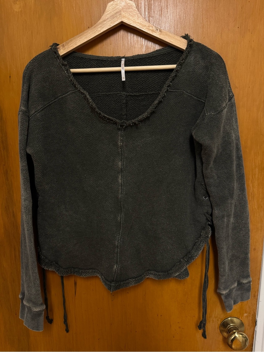 We the free FP Washed Black Women's Scallop Hem Pullover Top olive
